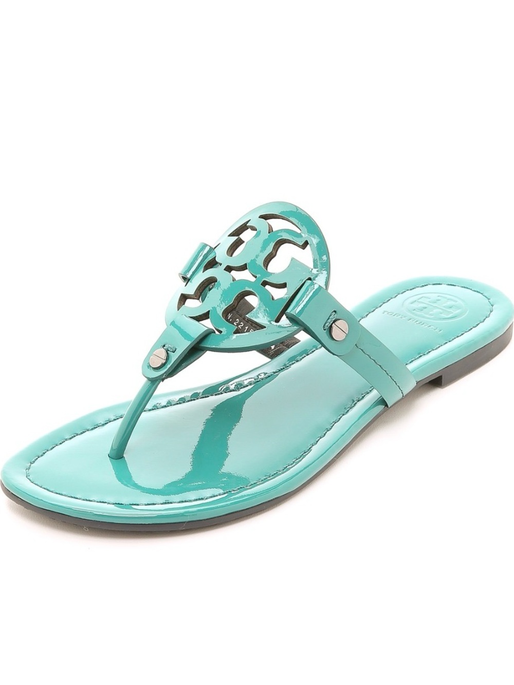 Tory Burch Miller Patent Leather Flip Flop - Aqua size 9